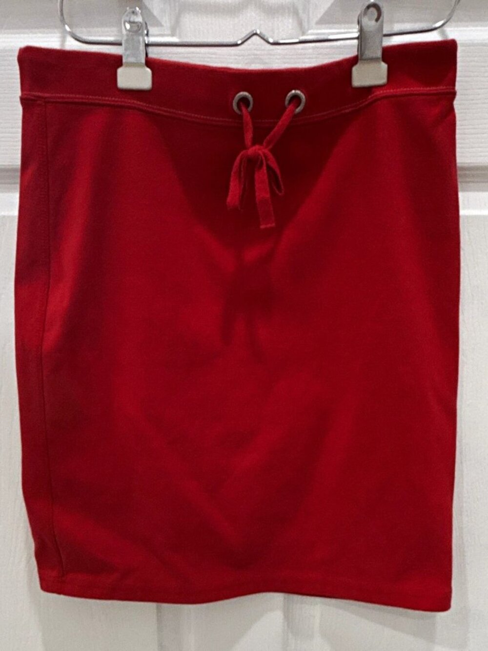 Tommy Hilfiger Women's Red Knit Cotton Drawstring Elastic Waist Pencil Skirt M